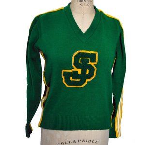 Vintage Classic Acrylic Green Cheerleading Sweater